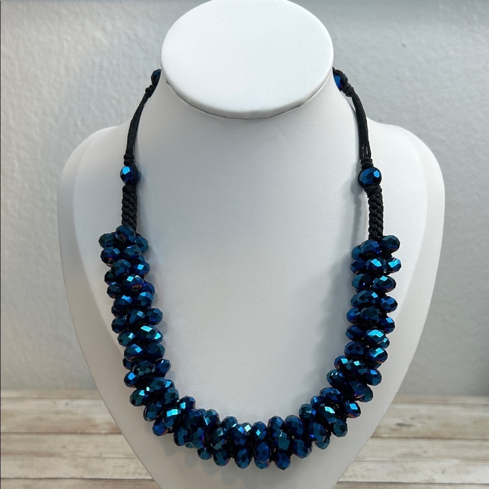 Elegant Blue Glass Beaded Necklace